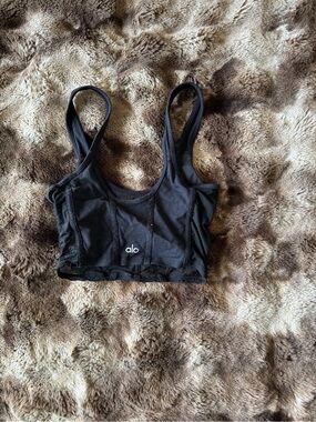 ALO Yoga Black Stretch Low-Impact Sports Bra with Crossback Straps